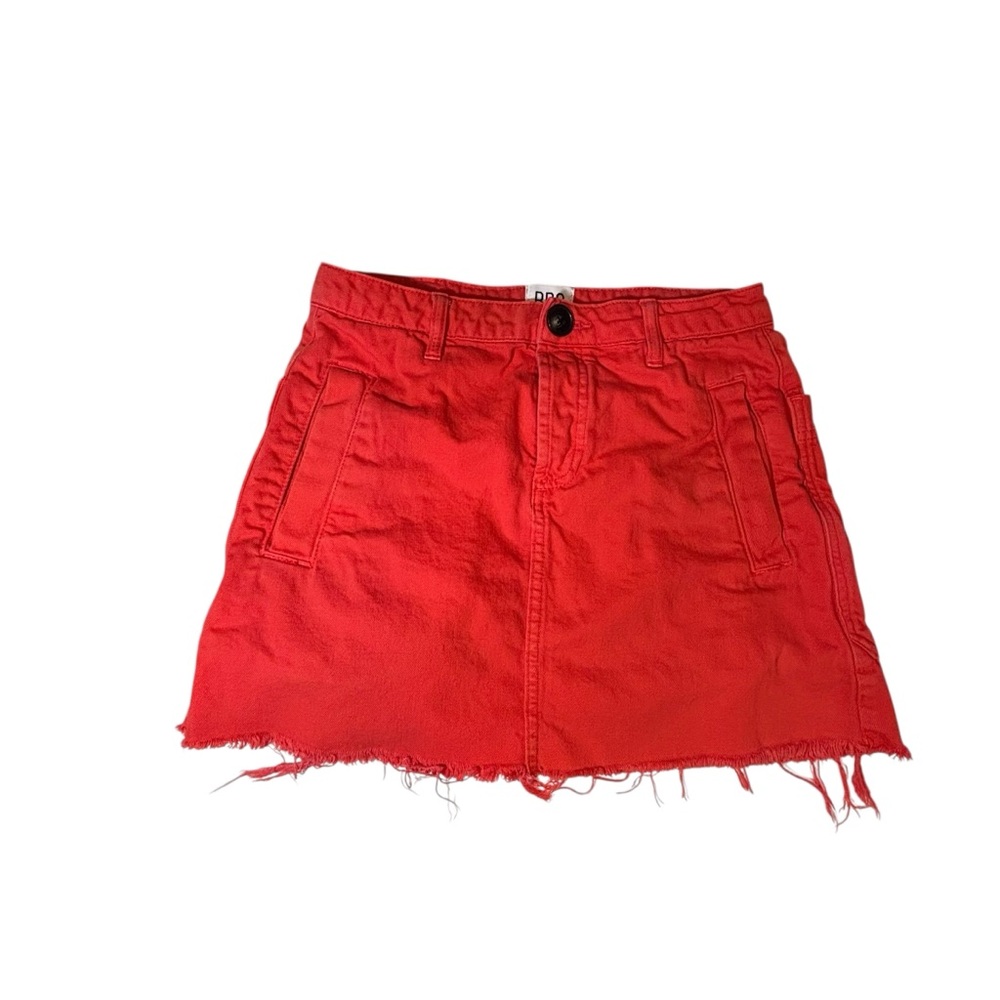 BDG Urban Outfitters bright red orange mini skirt button fly frayed hem sz small